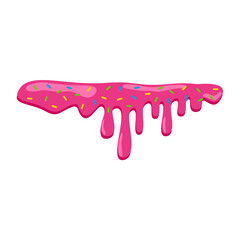 pink sweet melting icing with colorful sprinkles and pink donut vector illustration