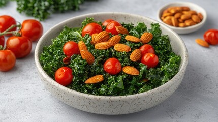 Healthy Kale Salad with Cherry Tomatoes and Almonds