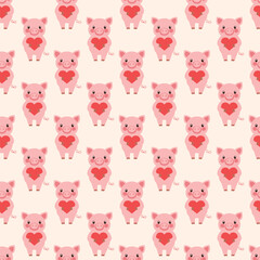 Cute pig holding a heart seamless pattern design