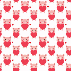 A pattern with cute little pigs and hearts