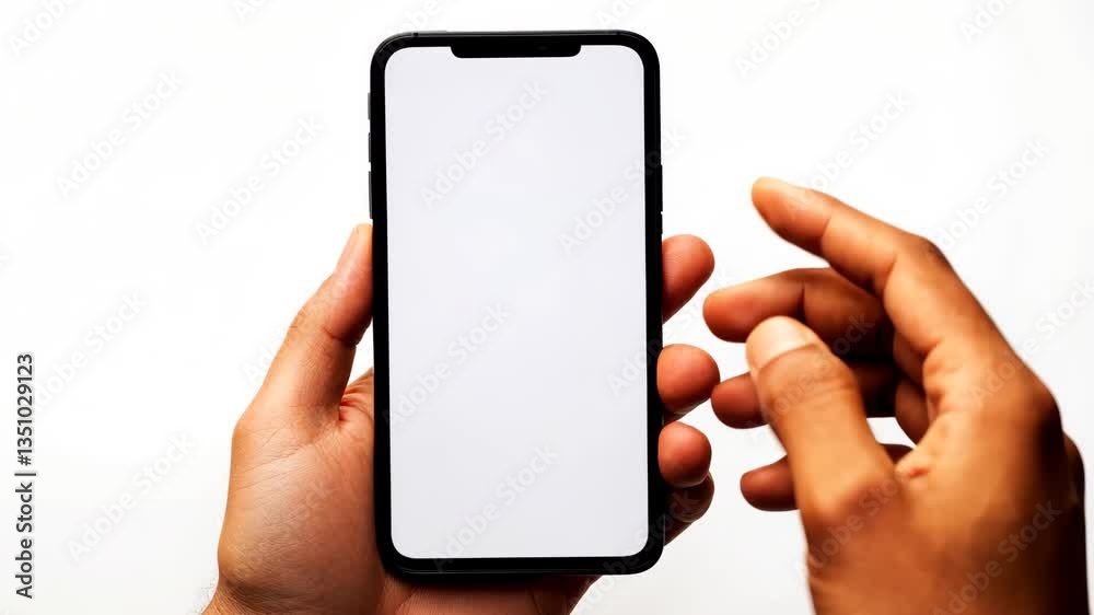 Poster mobile smartphone held vertically with blank screen displayed clearly generative ai