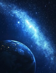 Earth View From Space with Galaxy and Stars in Dark Sky