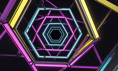 Dynamic animation of a hyper-futuristic neon tunnel made of hexagonal lights swirling and rotating infinitely in a mesmerizing 4k effect - Powered by Adobe