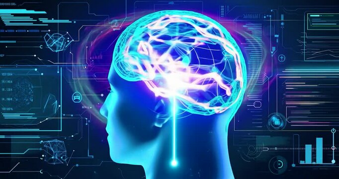 Mind's Digital Landscape: A futuristic portrayal of the human brain intertwined with digital elements, representing the concepts of technology, artificial intelligence, and the power of the mind.