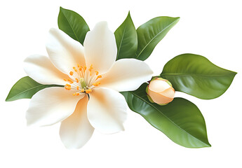 Obraz premium Botanical Illustration of Orange Citrus Flower with Buds Transparent Background