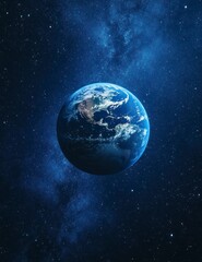 Earth From Space in a Starry Nebula Background Offering Cosmic View