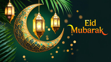 Eid Mubarak Wishes with Islamic Decorative Design