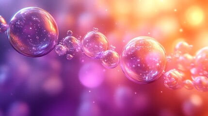 Abstract Fluid Bubbles with Pink and Orange Glow for Science Imagery