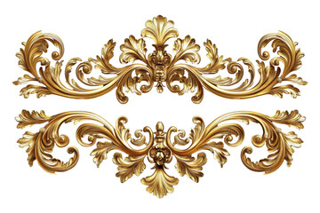 Gold ornate baroque style decorative elements on black background isolated on transparent background