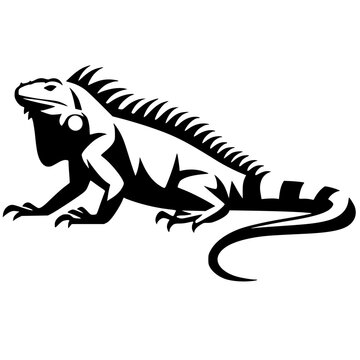 black and white iguana profile clip art preview