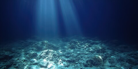 Fototapeta premium Serene Underwater Scene with Sunlight Illuminating Ocean Floor