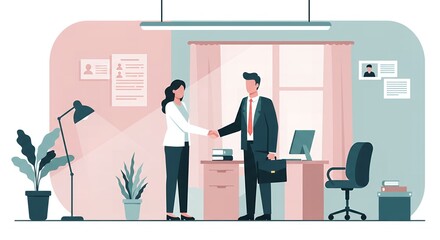 Successful Business Partnership Handshake:  A Modern Office Meeting Illustrating a New Deal or Agreement