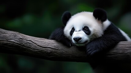 Obraz premium Cute panda cub resting on a branch