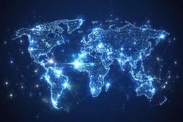 Fototapeta premium Global network connections, illuminated world map, data flow background, technology concept