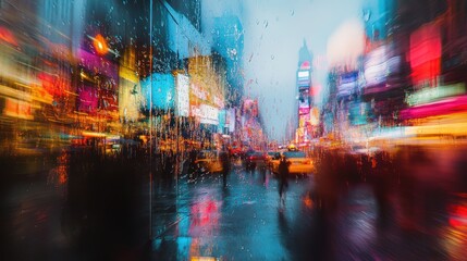 Rainy Night Times Square, NYC, Blurred Motion, City Lights