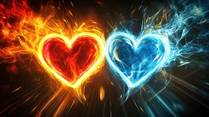 Abstract hearts of fire and ice, contrasted.  Possible use for wallpaper or background design