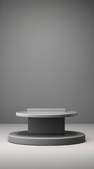 Minimalist Gray Two Tiered Display Stand Empty Product Presentation Platform Studio Backdrop