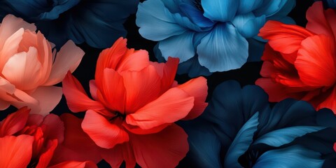 Vibrant Colorful Flowers in Deep Blue and Red Tones for Decoration