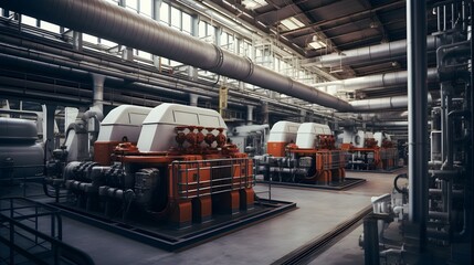 Obraz premium Industrial Power Plant Large Machinery Pipes and Complex Engineering Infrastructure