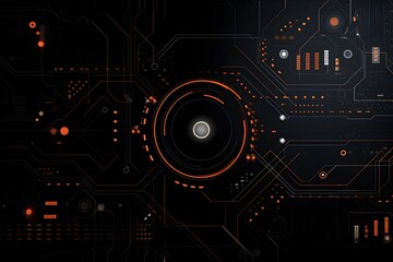 Obraz premium Abstract Futuristic Technology Background Orange Circuit Board Design with Glowing Central Hub