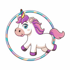 Naklejka premium Gnome and Unicorn, playful unicorn with colorful mane jumps through hoop, bringing joy and magic to any scene