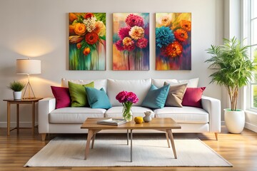 Modern Home Design with a Comfortable White Sofa and Artwork