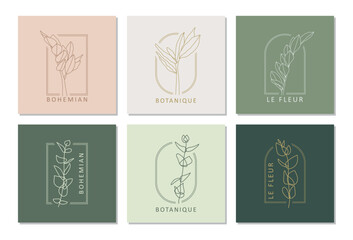 Set of trendy botanical abstract bohemian design icons