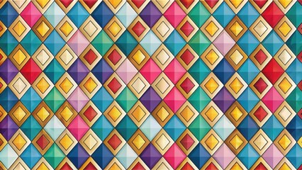 Geometric Harlequin Pattern with Colored Diamonds, design elements, decorative art