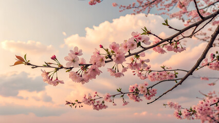 Soft pink cherry blossom petals in full bloom, highlighted by natural light