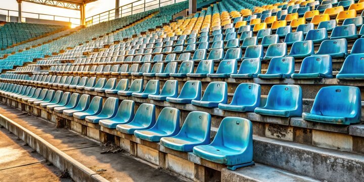 Abandoned plastic stadium seats with empty space , stadium, emptiness,  stadium, emptiness, silence, desolation, arena