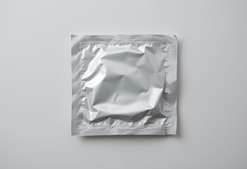 Crumpled condom package on a plain white background  