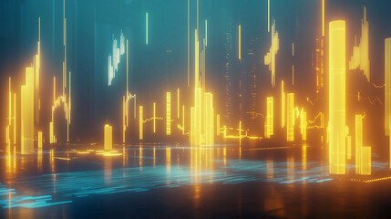 Futuristic Digital Landscape with Financial Data
