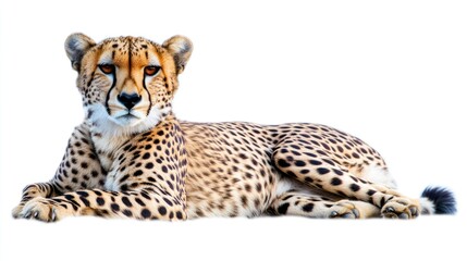 Cheetah Lying Down, Isolated White Background, Wildlife, Animal Portrait, Zoo
