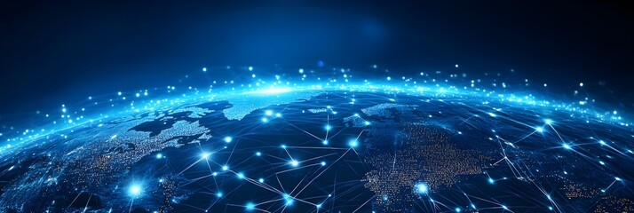 Global Network Connections Illuminated Earth Map Showing Digital Interconnectivity