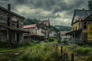 Eerie Echoes of Past Life: Abandoned Ghost Town Landscape in Tranquil West Virginia