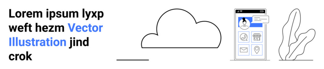 Mobile app interface on smartphone with cloud and abstract plant digital interaction and profile design. Ideal for UIUX design, technology, communication, networking, app development, digital