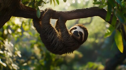 A sloth hanging from a branch