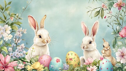 Fototapeta premium Easter Bunnies Eggs in Spring.