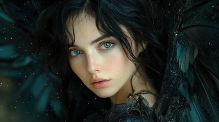 Dark-haired woman with mystical allure