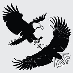 Two eagles grappling midair image silhouette design vector art and illustration