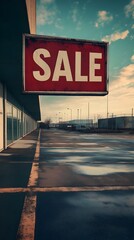 Empty Parking Lot Sale Sign Retail Discount Promotion Commercial Building Exterior