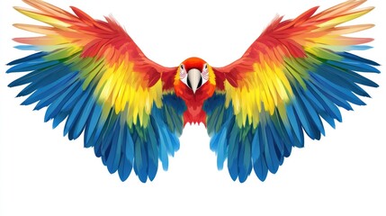Obraz premium Colorful macaw in flight against white background. Possible use Nature, animal, education