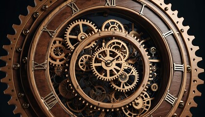 Obraz premium Intricate Wooden Gear Clock Mechanism