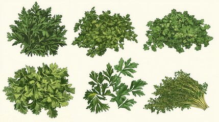 Obraz premium Fresh Green Herbs Collection Parsley and Other Culinary Greens