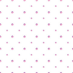 Seamless Pattern with Small Pink and Purple Floral Elements on White Background