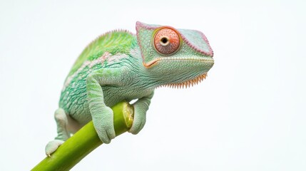 Obraz premium Colorful Chameleon on Branch, Studio Shot, for Nature Education