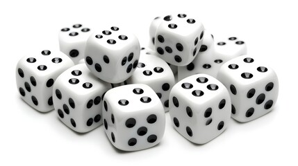 Pile of White Dice with Black Dots Close up Studio Shot of Gaming Dice Gambling Luck and Chance