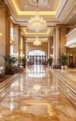 Fototapeta premium Old stone archways lead through halls of Italian palace, luxury hotel, and historic church interiors