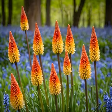 Red Hot Poker Flowers in Spring Garden