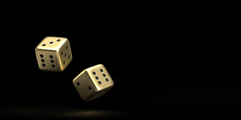 Gambling and risk concept. 3D rendered, gol color two dices  on white background. © Stockwars